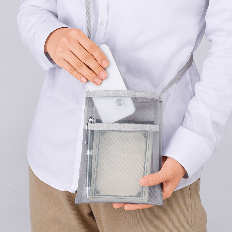 プラシャープ・フロントポケット付きメッシュサコッシュ（グレー）（3）