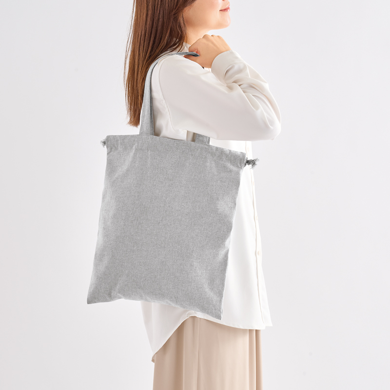 スフィア・リサイクルコットンフラット2WAY巾着バッグ(グレー)（4）