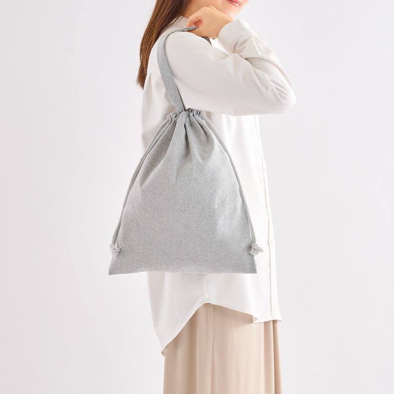 スフィア・リサイクルコットンフラット2WAY巾着バッグ(グレー)（5）