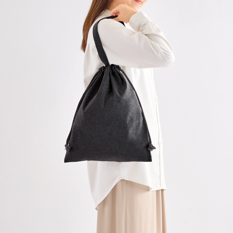 スフィア・リサイクルコットンフラット2WAY巾着バッグ(ブラック)（5）