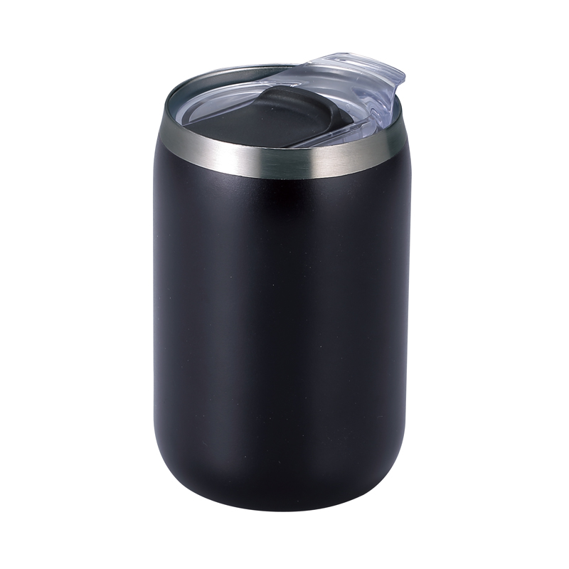 スライド式蓋付き真空二重構造ステンレスタンブラー(ブラック)