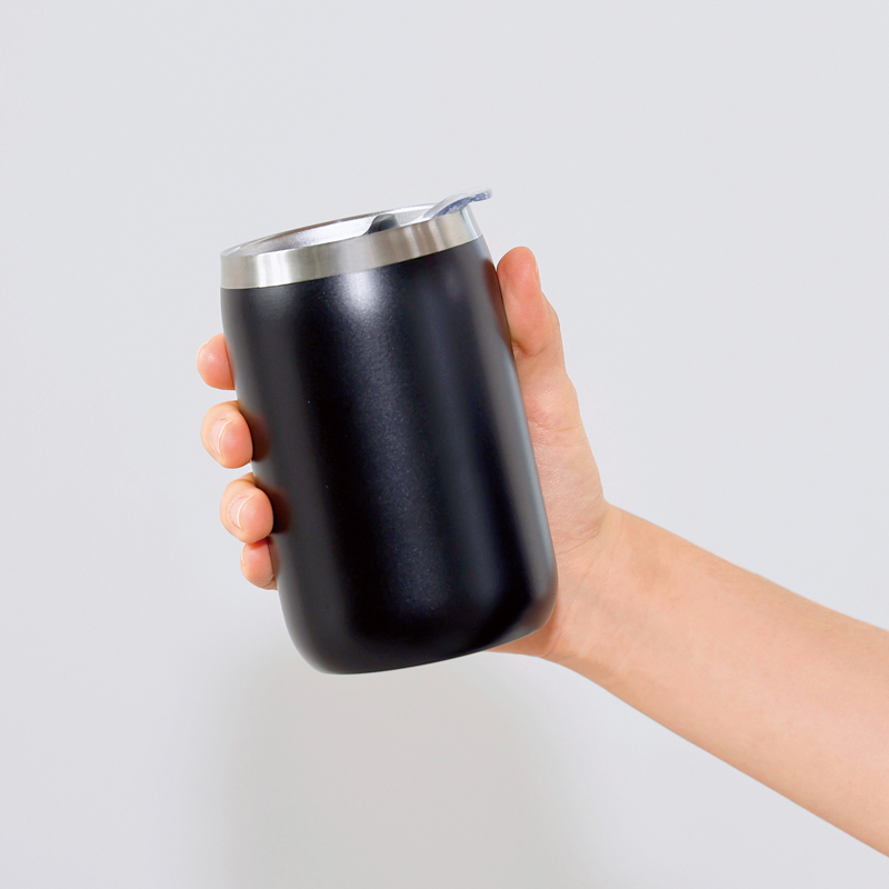 スライド式蓋付き真空二重構造ステンレスタンブラー(ブラック)（3）