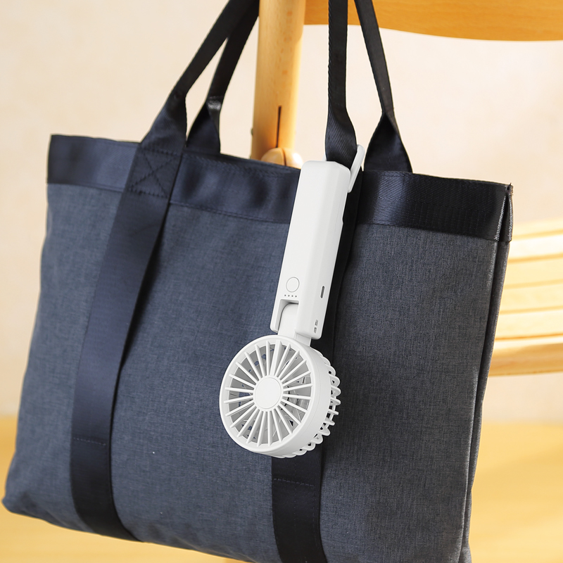 折りたたみ式2WAYダブルファン(カラビナ付き)(ミストホワイト)（4）