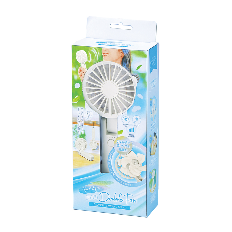 折りたたみ式2WAYダブルファン(カラビナ付き)(ミストホワイト)（5）