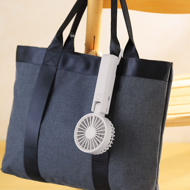 折りたたみ式2WAYダブルファン(カラビナ付き)(アイスグレー)（4）