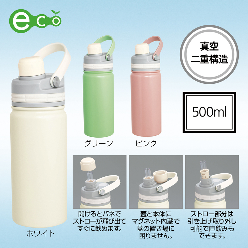 マグリッド・真空二重2WAYストローボトル500ml(ピンク)（2）