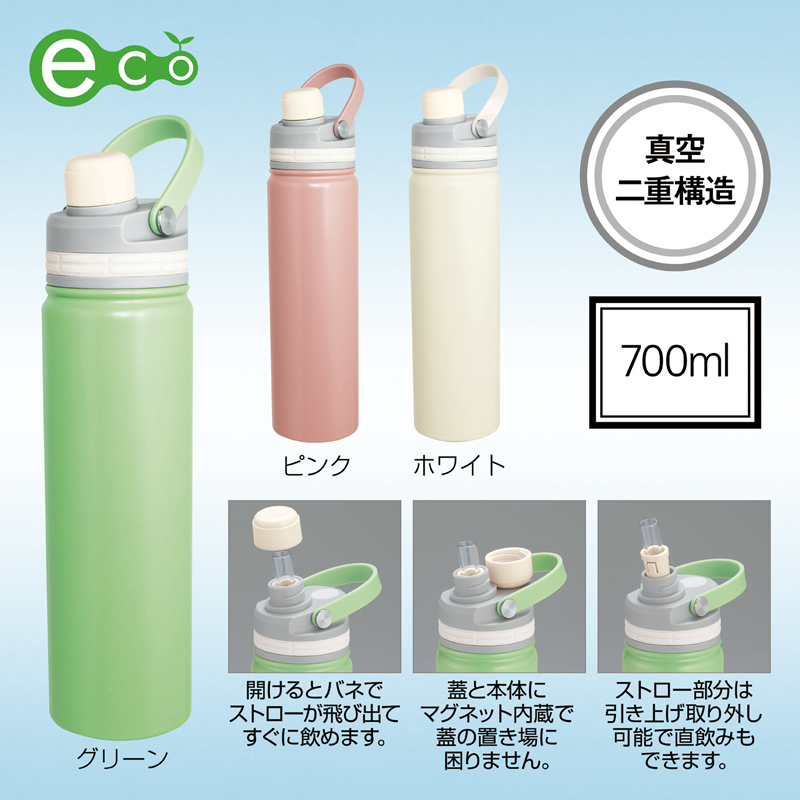 マグリッド・真空二重2WAYストローボトル700ml(グリーン)（2）