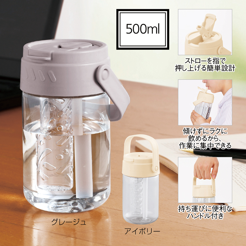 ハンドル付きクリアストローボトル(グレージュ)（3）