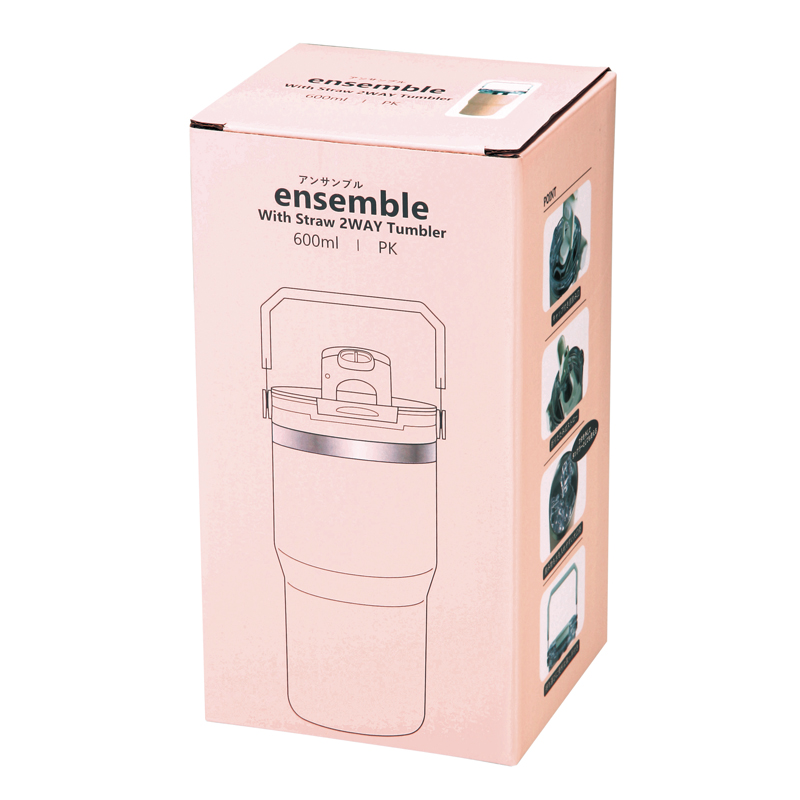 アンサンブル･ハンドル付き真空二重2WAYタンブラー(ストロー付き)600ml(ピンク)（2）
