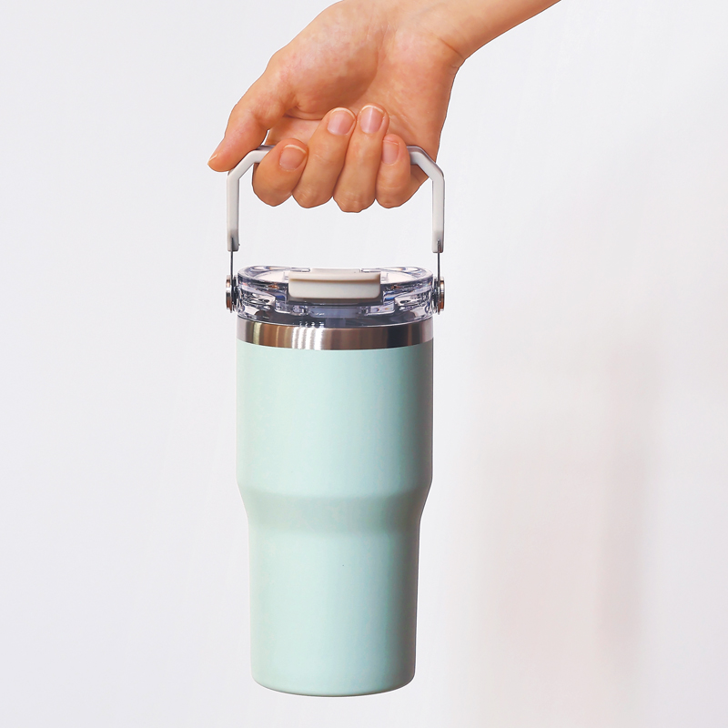 アンサンブル･ハンドル付き真空二重2WAYタンブラー(ストロー付き)600ml(グリーン)（7）