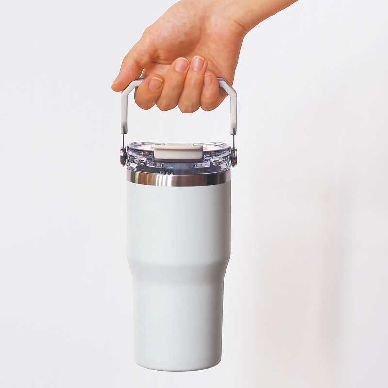 アンサンブル･ハンドル付き真空二重2WAYタンブラー(ストロー付き)600ml(グレー)（7）