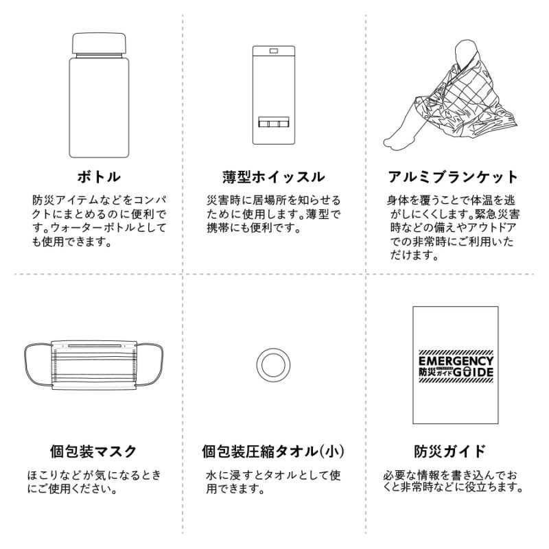 防災緊急6点セット　コンパクトボトルタイプ　ブラック（5）