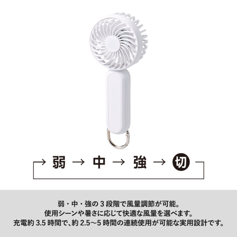 カラビナ付コンパクトハンディファン(準固体使用) チャコールブラック（6）