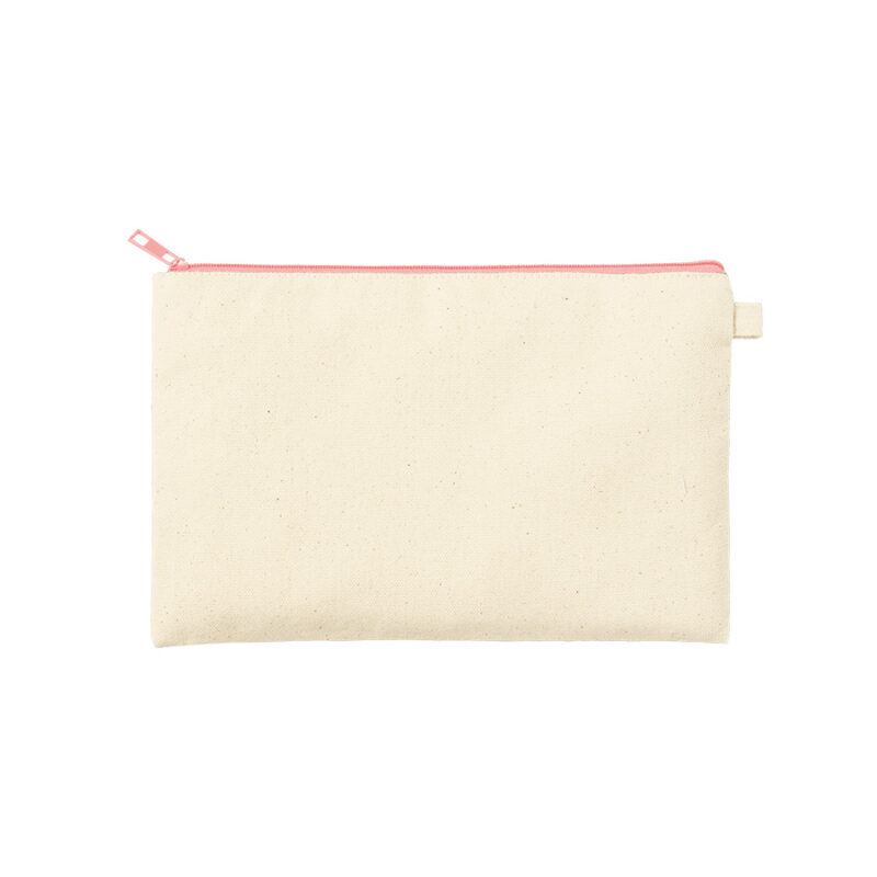 カラーファスナーキャンバスフラットポーチ(M) ライトピンク