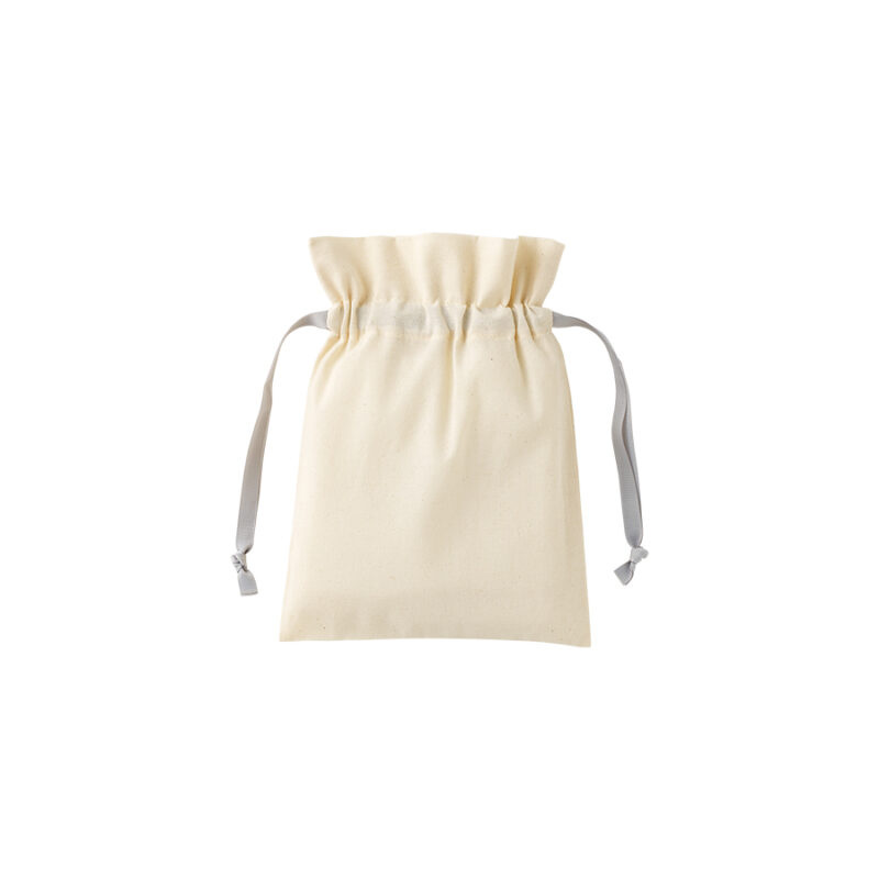 コットンカラーリボン巾着(S)グレー