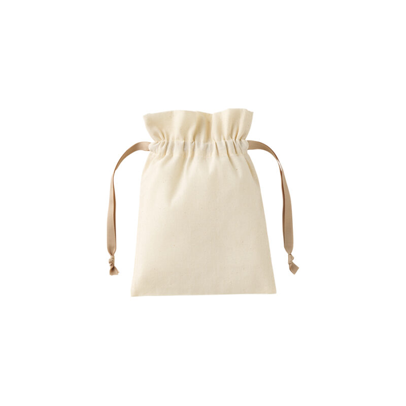 コットンカラーリボン巾着(S)ベージュ