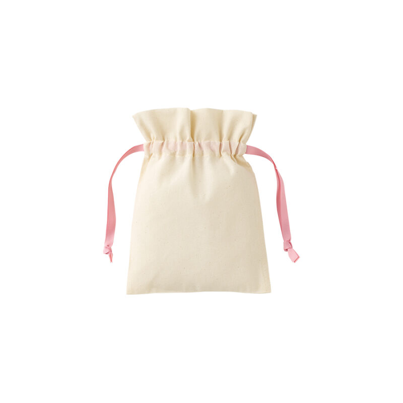 コットンカラーリボン巾着(S)ライトピンク
