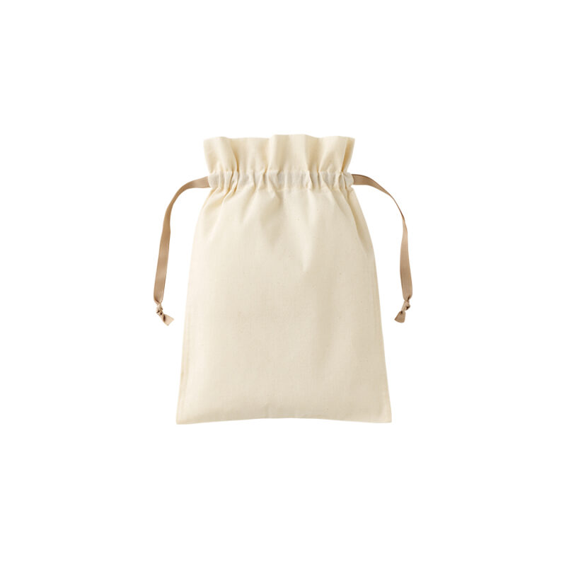 コットンカラーリボン巾着(M)ベージュ