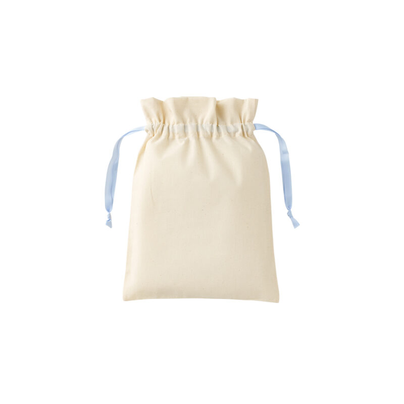 コットンカラーリボン巾着(M)ライトブルー