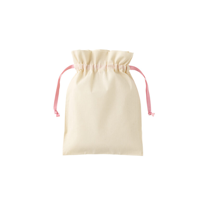 コットンカラーリボン巾着(M)ライトピンク