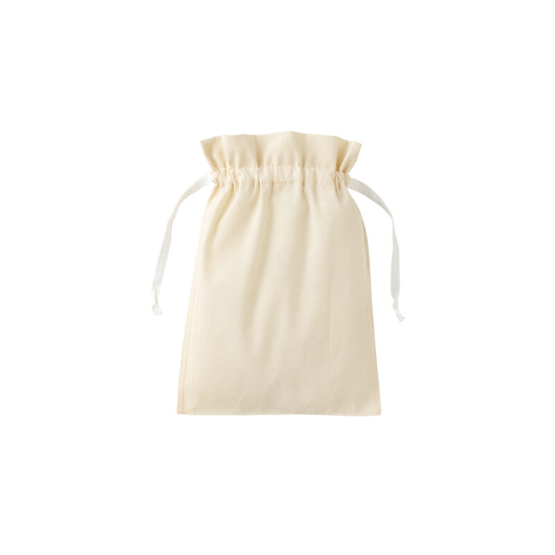 コットンカラーリボン巾着(M)ホワイト