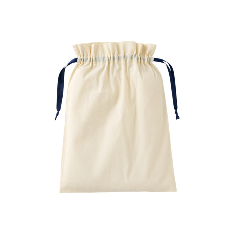 コットンカラーリボン巾着(L)ネイビー