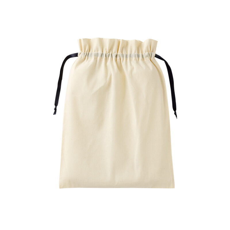 コットンカラーリボン巾着(L)ブラック