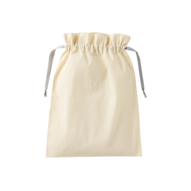 コットンカラーリボン巾着(L)グレー