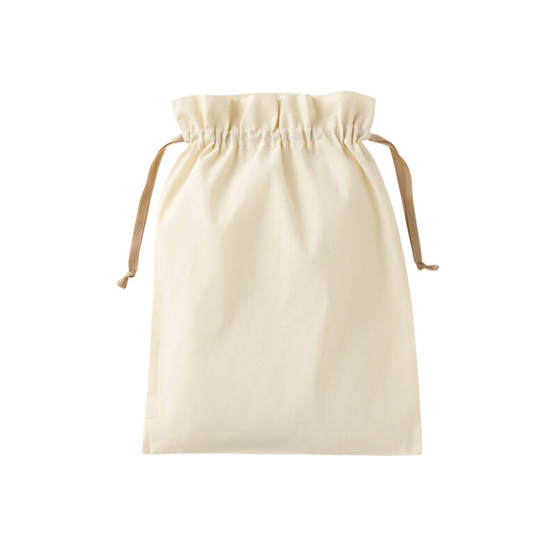 コットンカラーリボン巾着(L)ベージュ