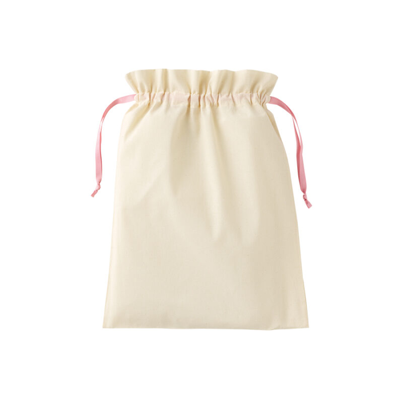 コットンカラーリボン巾着(L)ライトピンク