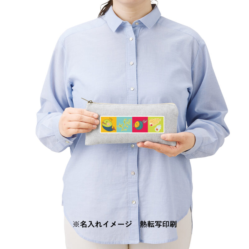 シャンブリックキャンバスフラットポーチ ロング ベージュ（4）