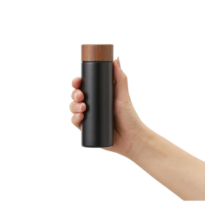 木目調サーモステンレスボトル 130ml〈熱転写対応可〉 ブラック（2）