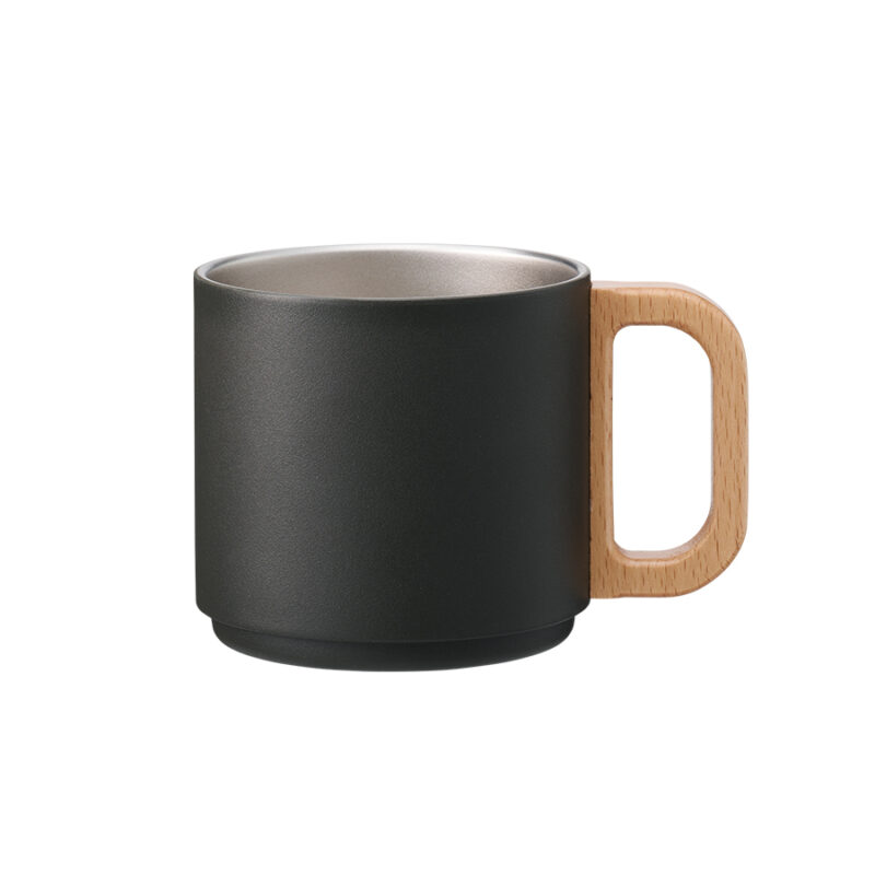 木製ハンドルサーモスタッキングマグ 350ml チャコールブラック