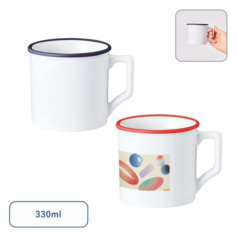 陶器マグストレート　ラウンドリップ(M)　ホワイト×レッド（3）