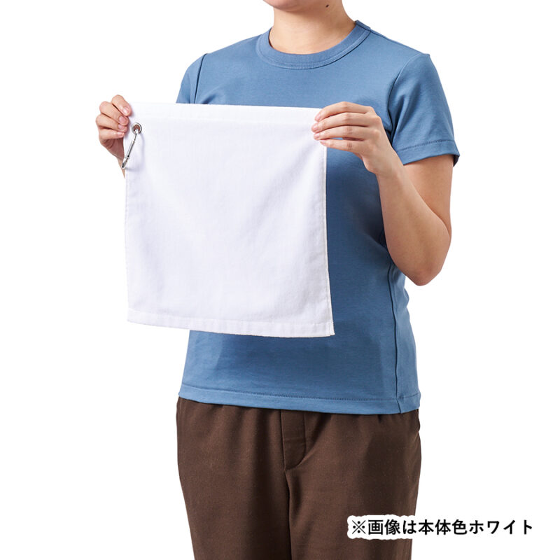 プリントしやすいコットンシャーリングカラビナ付ハンドタオル ライトグリーン（18）